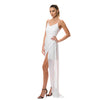 rochie alba lunga voal satin