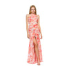 rochie lunga drapata din voal cu print floral