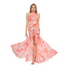 rochie lunga drapata din voal cu print floral