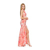rochie lunga drapata din voal cu print floral