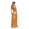 rochie lunga aurie din lycra nude wet look