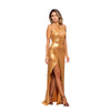 rochie lunga aurie din lycra nude wet look