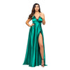 rochie verde lunga din satin