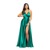 rochie verde lunga din satin
